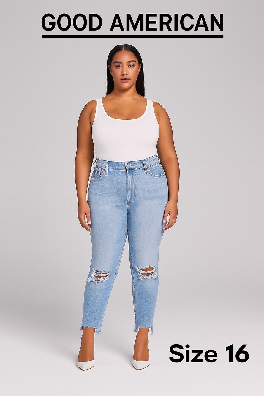 Good American Good Waist Crop Skinny Jeans – BLUE635, Size 16